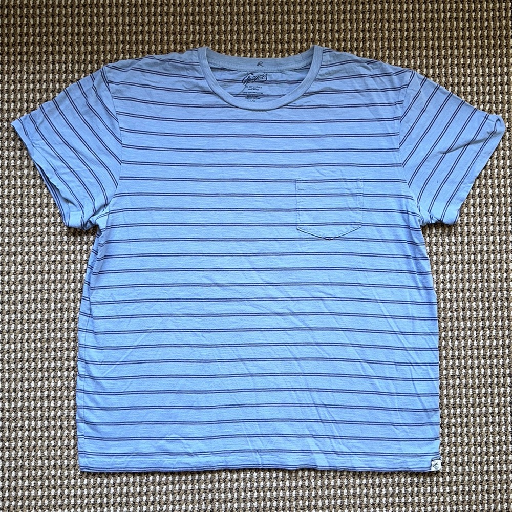 Light Blue & Navy Blue Stripped T-shirt with Front Pocket. Size L. Men’s.